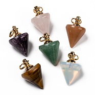 Natural & Synthetic Gemstone Pendants, with Golden Plated Brasss Findings, Cone Pendulum, 31x20x20mm, Jump Ring: 10x1.5mm, Inner Diameter: 9mm(G-Z010-01)