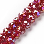 Electroplate Opaque Glass Beads Strands, AB Color Plated, Faceted, Round, Red, 8x7.5mm, Hole: 1.5mm, about 71~72pcs/strand, 20.87''(53cm)(EGLA-H101-02A)