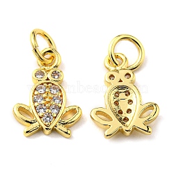 Rack Plating Brass Micro Pave Cubic Zirconia Charms, with Jump Ring, Frog, Real 18K Gold Plated, 12.5x8.5x1.8mm, Hole: 3.2mm(KK-D036-05G)