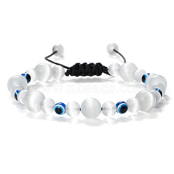 Round Cat Eye Braided Beaded Bracelets, Adjustable Evil Eye Resin Bracelets for Women Men(XM7085-7)