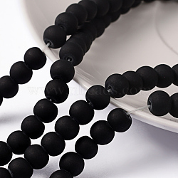 Transparent Glass Bead Strands, Frosted, Round, Black, 6mm, Hole: 1.3~1.6mm, about 140pcs/strand, 31.4 inch(X-GLAA-S031-6mm-38)