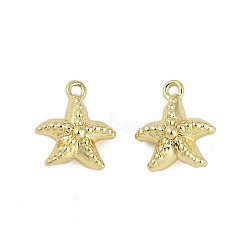 Rack Plating Brass Charms, Long-Lasting Plated, Cadmium Free & Lead Free, Starfish Charms, Real 18K Gold Plated, 10x9x5mm, Hole: 0.9mm(KK-C082-11G)