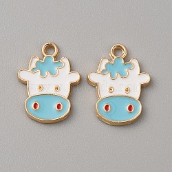10Pcs Alloy Enamel Pendants, Golden, Cow Charm, Dodger Blue, 19x14x2mm, Hole: 2mm(ENAM-WH0056-17C)