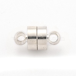 Brass Magnetic Clasps with Loops, Cadmium Free & Lead Free, Column, Silver, 12x6mm, Hole: 2mm(KK-O134-14S)