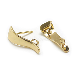 Brass Stud Earring Findings, Real 18K Gold Plated, 19x7mm, Hole: 2mm, Pin: 0.8mm(KK-N200-103)