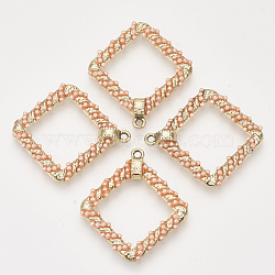 Eco-Friendly Alloy Pendants, with ABS Plastic Imitation Pearl Beads, Rhombus, Light Gold, 34.5x31x4mm, Hole: 1.8mm, Diagonal Length: 34.5mm, Side Length: 25mm(PALLOY-R110-38)