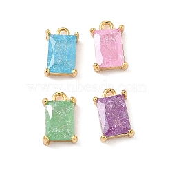 Brass Crushed Ice Cut Cubic Zirconia Pendants, Rectangle Charms, Nickel Free, Real 18K Gold Plated, Mixed Color, 9.5x6x3.5mm, Hole: 1.2mm(KK-D024-25G)