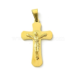 Vacuum Plating 304 Stainless Steel Pendants, Crucifix Cross Charm, Golden, 39.5x25x5.5mm, Hole: 9.5x4.5mm(STAS-H192-06A-G01)