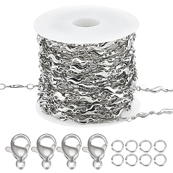 DIY Chain Bracelet Necklace Making Kit, Including 304 Stainless Steel Twist Wave Link Chains & Clasps & Jump Ring, Stainless Steel Color, Chain: 5m/bag(DIY-BBC0001-66)