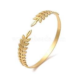 304 Stainless Steel Cuff Bangles, Leafy Branch, Golden, Inner Diameter: 2-5/8x 2-1/4 inch(6.6x5.6cm)(BJEW-Z022-01G)