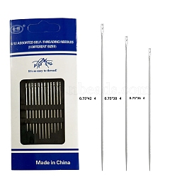 Iron Yarn Needles, Big Eye Blunt Needles, for Cross-Stitch, Knitting, Ribbon Embroidery, Platinum, 36~42x0.76mm, 12pcs(PW-WG90457-01)