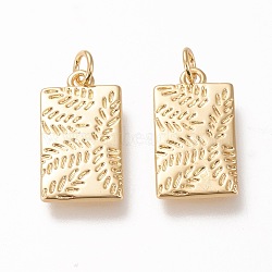 Brass Pendants, with Jump Rings, Long-Lasting Plated, Rectangle with Leaf, Real 20K Gold Plated, 20x11.3x2mm, Jump Ring: 5x1mm, Inner Diameter: 3mm(X-KK-L006-033G)
