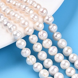 Natural Cultured Freshwater Pearl Beads Strands, Grooved Potato, Creamy White, 6~7.5x6~8mm, Hole: 0.6mm, about 53~54pcs/strand, 14.37 inch(36.5cm)(PEAR-N013-06-A)