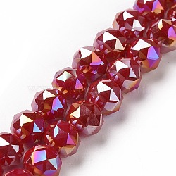 Electroplate Opaque Glass Beads Strands, AB Color Plated, Faceted, Round, Red, 8x7.5mm, Hole: 1.5mm, about 71~72pcs/strand, 20.87''(53cm)(EGLA-H101-02A)