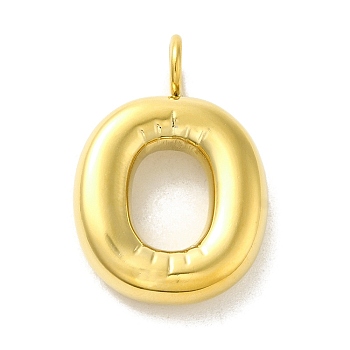 304 Stainless Steel Pendants, Real 14K Gold Plated, Letter Charm, Letter O, 24x16.5x5mm, Hole: 4mm
