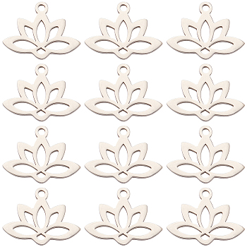 201 Stainless Steel Pendants, Laser Cut, Hollow, Lotus, Stainless Steel Color, 14x18.5x1mm, Hole: 1.6mm, 24pcs/box