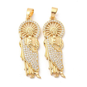 Brass Micro Pave Cubic Zirconia Pendants, Long-Lasting Plated, Human, Golden, 42x14x3mm, Hole: 6.5x4mm