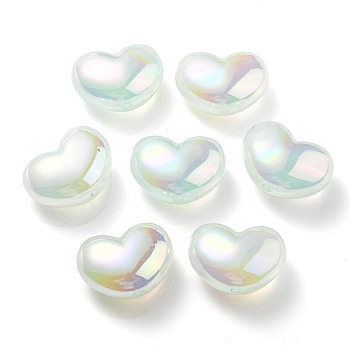 UV Plating Rainbow Iridescent Imitation Jelly Acrylic Beads, Heart, Aquamarine, 16x21x11mm, Hole: 2mm