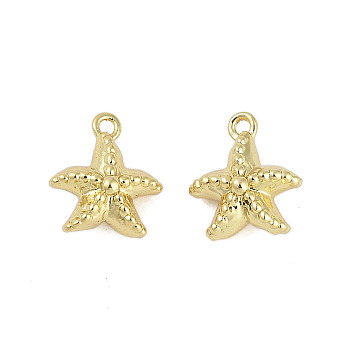 Rack Plating Brass Charms, Long-Lasting Plated, Cadmium Free & Lead Free, Starfish Charms, Real 18K Gold Plated, 10x9x5mm, Hole: 0.9mm