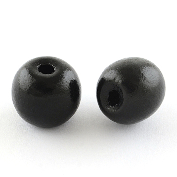 Natural Wood Beads, Macrame Beads Large Hole, Round, Lead Free, Dyed, Black, 18x16mm, Hole: 4mm, about 600pcs/1000g