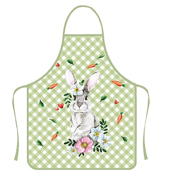 Cute Easter Rabbit Pattern Polyester Sleeveless Apron, with Double Shoulder Belt, for Household Cleaning Cooking, Light Green, 800x600mm