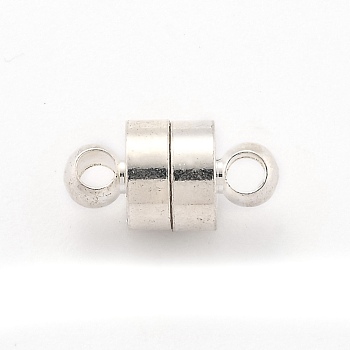 Brass Magnetic Clasps with Loops, Column, Silver, 12x6mm, Hole: 2mm