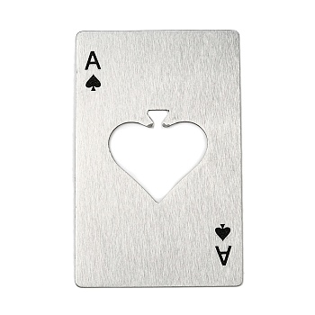 430 Stainless Steel Bottle Openers, Laser Cut, Rectangle with Ace of Spades, Stainless Steel Color, 85.5x54x1mm
