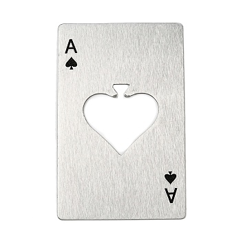 Non-Tarnish 430 Stainless Steel Bottle Openers, Laser Cut, Rectangle with Ace of Spades, Stainless Steel Color, 85.5x54x1mm