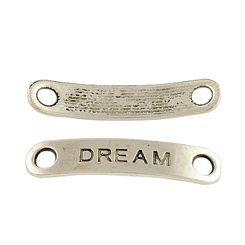 Rectangle Carved Affirmative Word Dream Tibetan Style Alloy Message Links connectors for Bracelet Making, Cadmium Free & Lead Free, Antique Silver, 38x8x1.5mm, Hole: 3.5mm