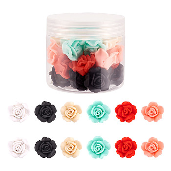 30Pcs 6 Colors Handmade Polymer Clay Beads, Rose Flower, Mixed Color, 24x25x15mm, Hole: 2mm, 5pcs/color