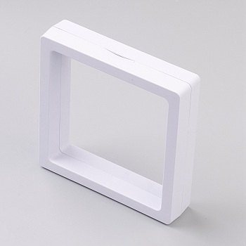 Square Transparent 3D Floating Frame Display, for Ring Necklace Bracelet Earring, Coin Display Stands, Aa Medallions, White, 8.9x8.9x2cm