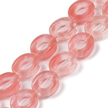 Cherry Quartz Glass Beads Strands, Hollow Flat Oval, Number Zero Beads, 12x10x3.5~4mm, Hole: 1.2mm, about 20pcs/strand, 9.61''(24.4cm)