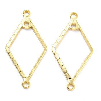 Brass Connector Charms, Cadmium Free & Lead Free, Rhombus Frame Links, Real 24K Gold Plated, 24.5x12x1mm, Hole: 1.2mm