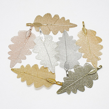 Iron Big Pendants, Electroplate Natural Leaf, Leaf, Mixed Color, 56~59x30x1.5mm, Hole: 3x5.5mm
