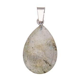Natural Labradorite Pendants, Alloy Snap on Bails, Teardrop, 20mm