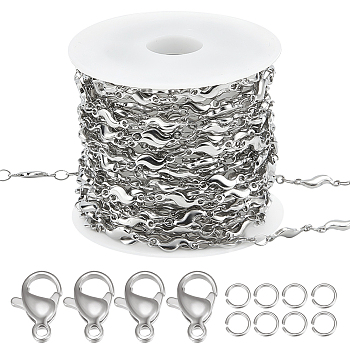 DIY Chain Bracelet Necklace Making Kit, Including 304 Stainless Steel Twist Wave Link Chains & Clasps & Jump Ring, Stainless Steel Color, Chain: 5m/bag