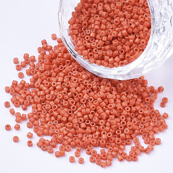 Baking Paint Cylinder Seed Beads, Uniform Size, Dark Orange, 1.5~2x1~2mm, Hole: 0.8mm, about 4000pcs/bag, about 50g/bag
