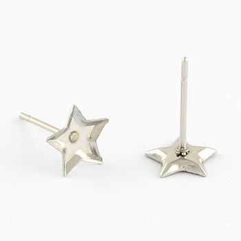 304 Stainless Steel Stud Earring Settings, Stainless Steel Color, Star Tray: 5.5~6x5.5~6mm, 7x7x1.5mm, Pin: 0.7mm
