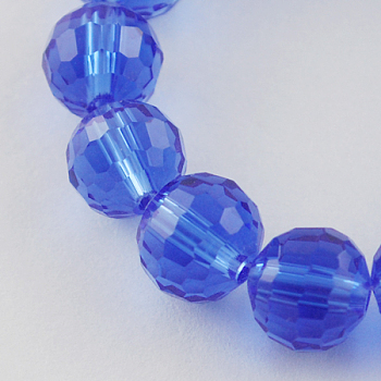 Transparent Glass Bead Strands, Faceted, Round, Blue, 8mm, Hole: 1mm, about 72pcs/strand, 21.8 inch