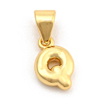 Brass Charms, Real 18K Gold Plated, Long-Lasting Plated, Lead Free & Cadmium Free, Letter Charm, Letter Q, 10.5x7x2.5mm, Hole: 5x3.5mm
