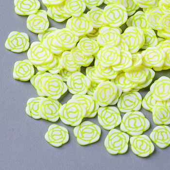 Handmade Polymer Clay Cabochons, Fashion Nail Art Decoration Accessories, Flower, Green Yellow, 5~7x5~7.5x0.5~1mm, about 35000~40000pcs/500g