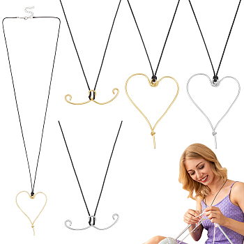 Aluminum Heart Pendant Necklaces, with Polyester Cord, Mixed Color, 16.26~18.11 inch(41.3~46cm), 4pcs/set