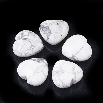 Natural Howlite Heart Love Stones, Pocket Palm Stones for Reiki Balancing, 29~29.5x30~30.5x15mm
