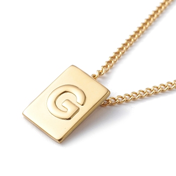 Titanium Steel Initial Letter Rectangle Pendant Necklace for Men Women, Golden, Letter.G, 18.11~18.5 inch(46~47cm)