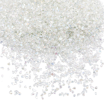 Transparent Electroplate Crushed Glass Craft, AB Color Plated, Irregular Glass Chips, for Nail Arts DIY Vase Filler, Clear AB, 1.5~2x1.5~2mm, 200g/box