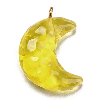 Transparent Resin Moon Pendants, Crescent Moon Charms with Light Gold Plated Iron Loops, Yellow, 28x20x9.5mm, Hole: 1.8mm