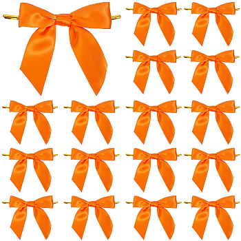 Polyester Bowknot, with Iron Wire Twist Ties, for DIY Gift Wrap Wedding Candy Party Decoration, Orange Red, 80x85x48mm