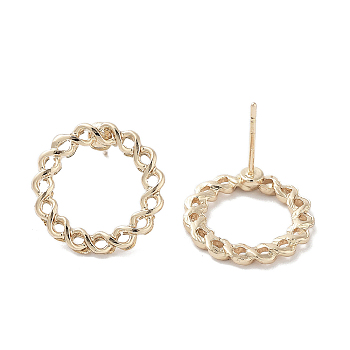 Hollow Twist Ring Alloy Studs Earrings for Women, with 304 Stainless Steel Pins, Light Gold, 16mm