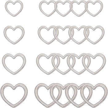 304 Stainless Steel Linking Rings, Heart, Stainless Steel Color, 28.5x32x2.5mm, Inner Diameter: 17x24mm, 16pcs/box