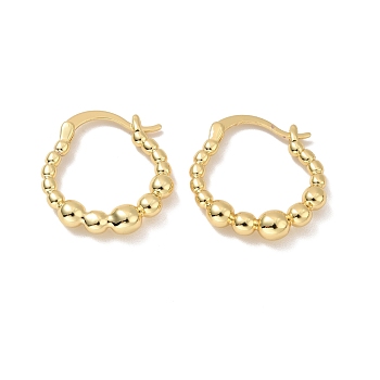 Rack Plating Brass Beaded Oval Hoop Earrings for Women, Cadmium Free & Lead Free, Real 18K Gold Plated, 21x23x5mm, Pin: 1mm